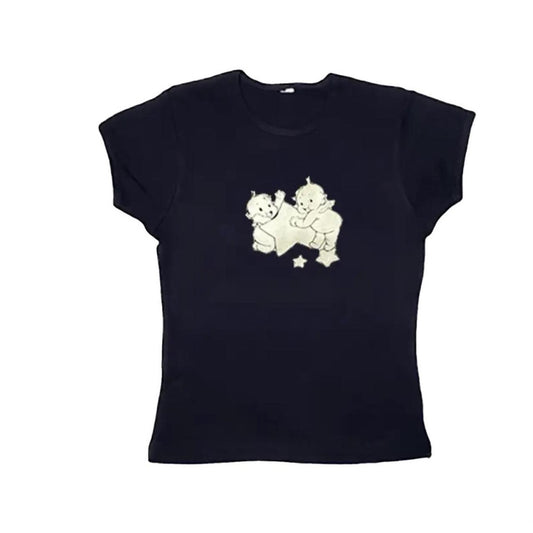 Black cute vintage sony angel baby tee